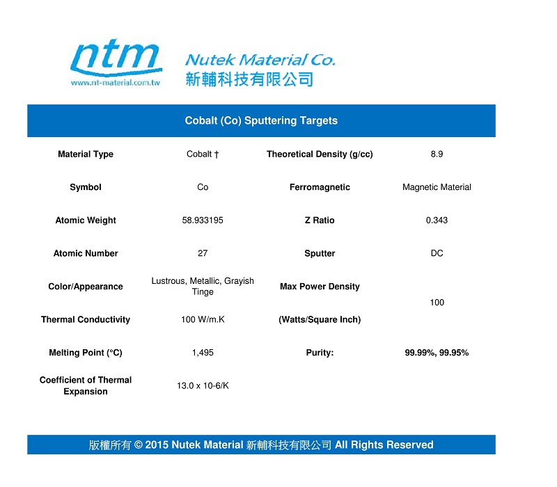Cobalt (Co) Sputtering Targets